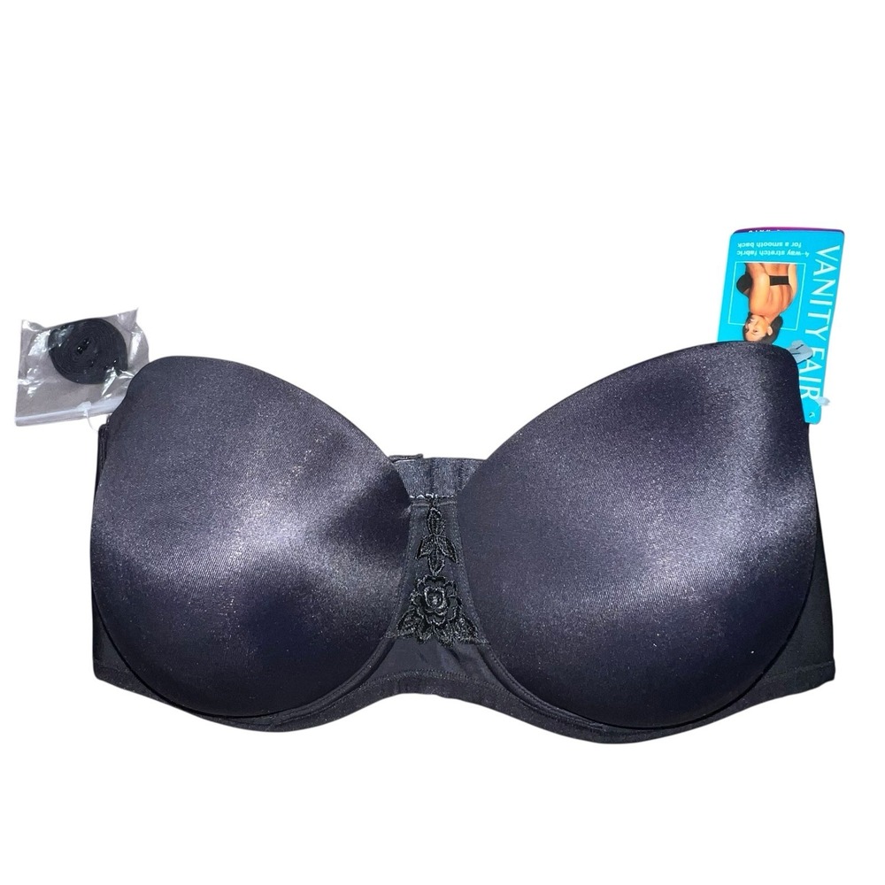 Vanity Fair Beauty Back Strapless Bra Black Convertible Style 74380‎ Size 42DD